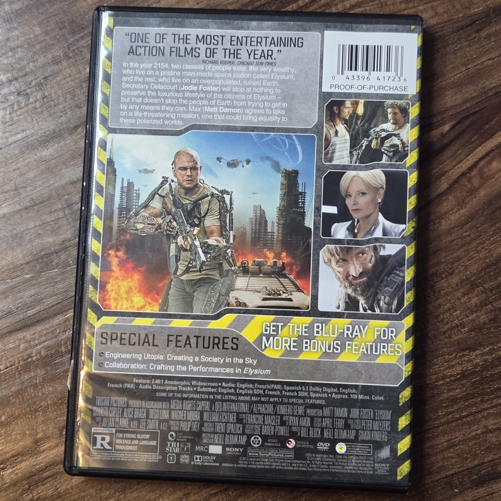 Elysium DVD Matt Damon Jodie Foster Rated R (2013) - Picture 2 of 5